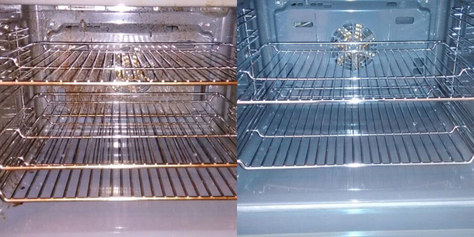 Oven interior before and after a deep clean